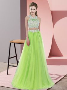 Noble Yellow Green Sleeveless Lace Floor Length Court Dresses for Sweet 16