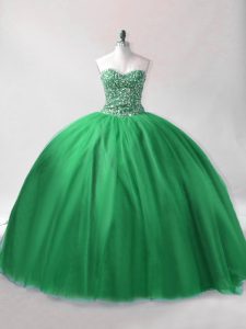 Elegant Dark Green Sleeveless Beading Floor Length Quince Ball Gowns