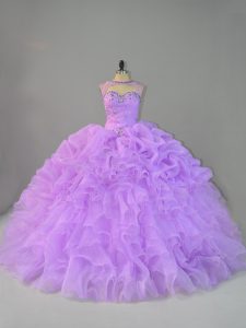 Fabulous Lavender Sleeveless Organza Lace Up Sweet 16 Quinceanera Dress for Sweet 16 and Quinceanera
