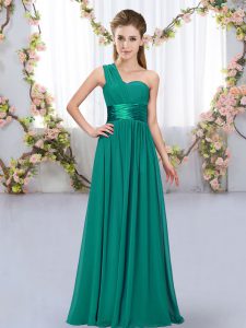  Peacock Green Dama Dress Wedding Party with Belt One Shoulder Sleeveless Lace Up