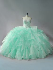  Organza Sleeveless Quinceanera Gowns Court Train and Beading and Ruffles