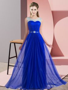 Eye-catching Royal Blue Scoop Lace Up Beading Quinceanera Court of Honor Dress Sleeveless