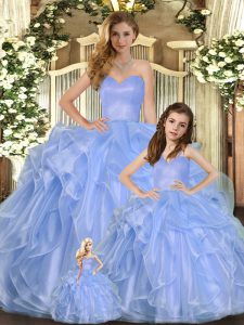 Best Lavender Sweetheart Lace Up Ruffles Quince Ball Gowns Sleeveless