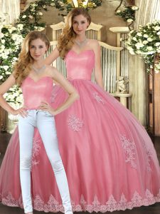  Watermelon Red Sweetheart Lace Up Appliques 15 Quinceanera Dress Sleeveless