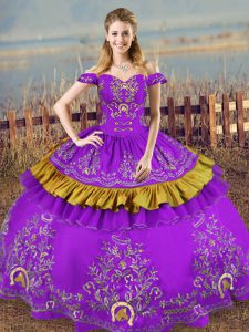 Unique Purple Sleeveless Satin and Organza Lace Up Vestidos de Quinceanera for Sweet 16 and Quinceanera