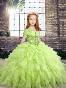 Luxurious Yellow Green Sleeveless Organza Lace Up Little Girl Pageant Dress for Party and Wedding Party