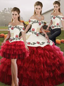  Wine Red Sleeveless Embroidery and Ruffled Layers Floor Length Quinceanera Gowns