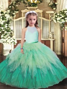  Tulle High-neck Sleeveless Backless Ruffles Girls Pageant Dresses in Multi-color
