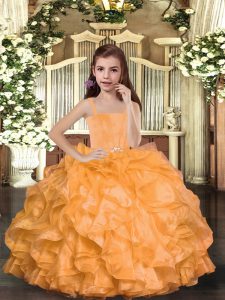  Orange Sleeveless Ruffles Floor Length Little Girls Pageant Dress Wholesale