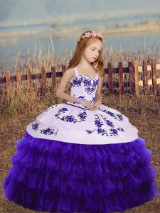  Sleeveless Embroidery and Ruffled Layers Lace Up Girls Pageant Dresses