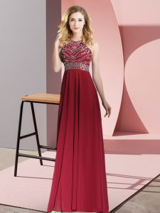 Elegant Floor Length Backless Burgundy for Prom and Party with Beading