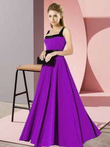 Flare Chiffon Square Sleeveless Zipper Belt Quinceanera Court of Honor Dress in Purple