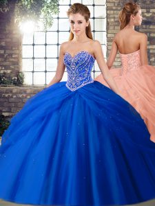 Custom Fit Royal Blue Ball Gown Prom Dress Sweetheart Sleeveless Brush Train Lace Up