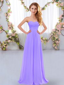  Lavender Empire Chiffon Sweetheart Sleeveless Ruching Floor Length Lace Up Quinceanera Court of Honor Dress