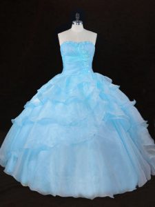 Deluxe Floor Length Ball Gowns Sleeveless Aqua Blue Quinceanera Gown Lace Up