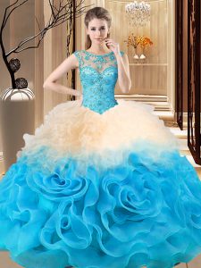  Multi-color Sleeveless Beading and Ruffles Floor Length Quinceanera Gowns