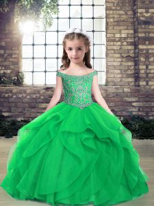  Sleeveless Lace Up Floor Length Beading Kids Pageant Dress