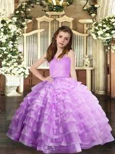  Floor Length Lavender Pageant Gowns For Girls Organza Sleeveless Ruffled Layers