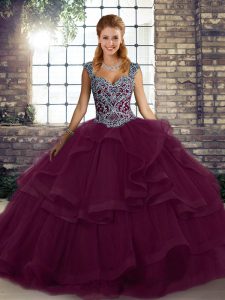 Excellent Dark Purple Sleeveless Tulle Lace Up Quinceanera Gown for Military Ball and Sweet 16 and Quinceanera
