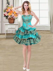 Exceptional Teal Sleeveless Taffeta Lace Up Prom Evening Gown for Prom and Party
