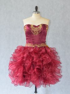 Top Selling Mini Length Ball Gowns Sleeveless Wine Red Prom Evening Gown Lace Up