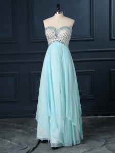 Cute Light Blue Empire Chiffon Sweetheart Sleeveless Beading Floor Length Zipper Evening Dress