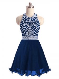  Navy Blue Sleeveless Beading Mini Length Dress for Prom