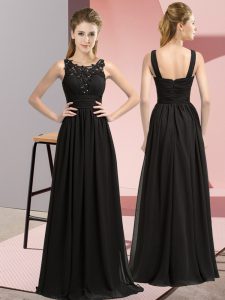 Fitting Beading and Appliques Quinceanera Court of Honor Dress Black Zipper Sleeveless Floor Length