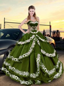 Flare Floor Length Ball Gowns Sleeveless Olive Green 15th Birthday Dress Lace Up