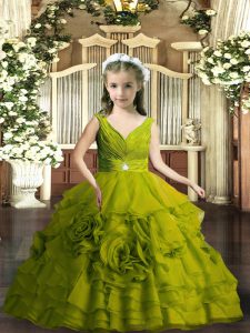 Lovely Olive Green Backless Kids Formal Wear Beading Sleeveless Floor Length