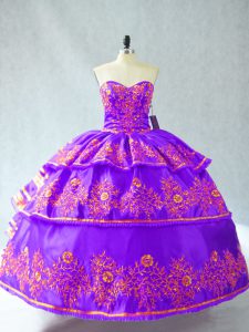  Purple Sleeveless Floor Length Embroidery and Ruffled Layers Lace Up Sweet 16 Dress