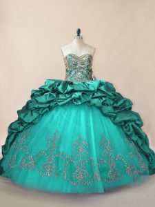  Turquoise Sleeveless Beading and Pick Ups Lace Up Sweet 16 Dress
