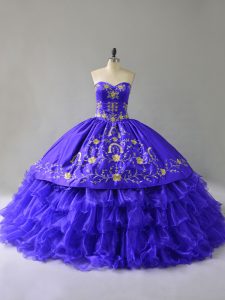 Custom Made Blue Sleeveless Embroidery and Ruffled Layers Floor Length Quinceanera Gown