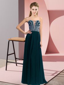 Stunning Teal Lace Up Prom Dresses Beading Sleeveless Floor Length
