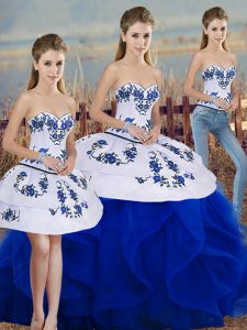 Pretty Royal Blue Sleeveless Embroidery and Ruffles and Bowknot Floor Length Sweet 16 Dresses