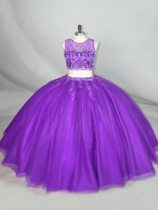 Stylish Beading Quinceanera Gown Purple Zipper Sleeveless