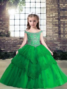 Best Sleeveless Lace Up Floor Length Beading and Lace and Appliques Pageant Gowns For Girls