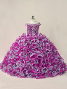  Multi-color Lace Up 15th Birthday Dress Beading and Ruffles Sleeveless Brush Train