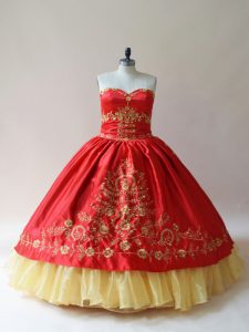  Red Quince Ball Gowns Satin Sleeveless Embroidery