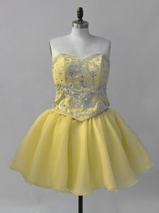  Sweetheart Sleeveless Prom Dresses Mini Length Beading Yellow Organza