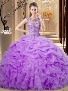 Fashionable Floor Length Lavender Sweet 16 Dress Scoop Sleeveless Lace Up