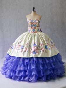 Fancy Floor Length Lace Up Sweet 16 Dress Blue for Sweet 16 and Quinceanera with Beading and Embroidery
