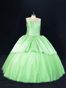 Extravagant Ball Gowns 15 Quinceanera Dress Scoop Tulle Sleeveless Floor Length Lace Up
