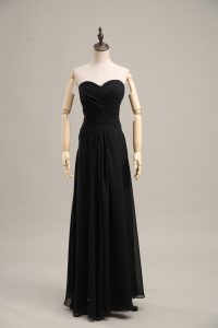  Black Prom Gown Prom and Party and Military Ball with Ruching Sweetheart Sleeveless Zipper