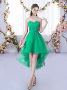 Pretty High Low Turquoise Court Dresses for Sweet 16 Sweetheart Sleeveless Lace Up