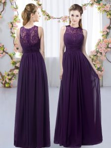  Sleeveless Floor Length Lace Zipper Damas Dress with Dark Purple