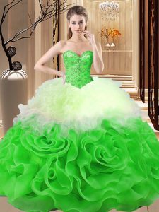  Multi-color Sweetheart Lace Up Beading and Ruffles Sweet 16 Dress Sleeveless