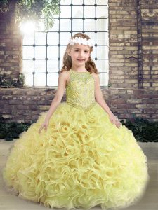  Yellow Green Scoop Neckline Beading Child Pageant Dress Sleeveless Lace Up