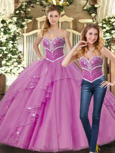  Sweetheart Sleeveless Lace Up Sweet 16 Dresses Lilac Tulle
