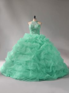 Graceful Sleeveless Court Train Beading and Pick Ups Lace Up Quinceanera Dress